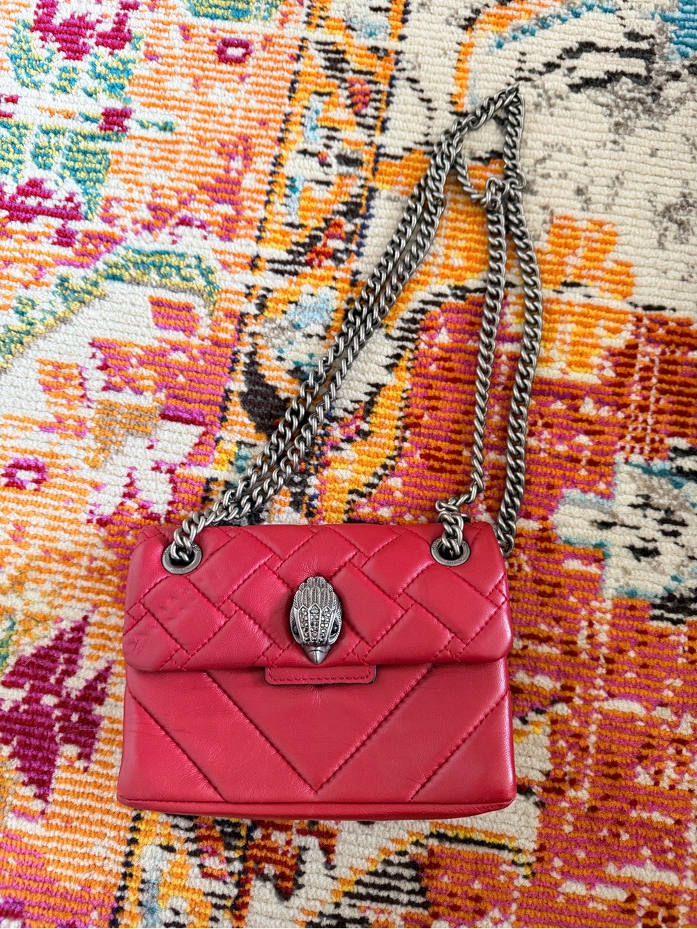 Kurt Geiger Red Quilted Leather Crossbody Bag with Chain Strap